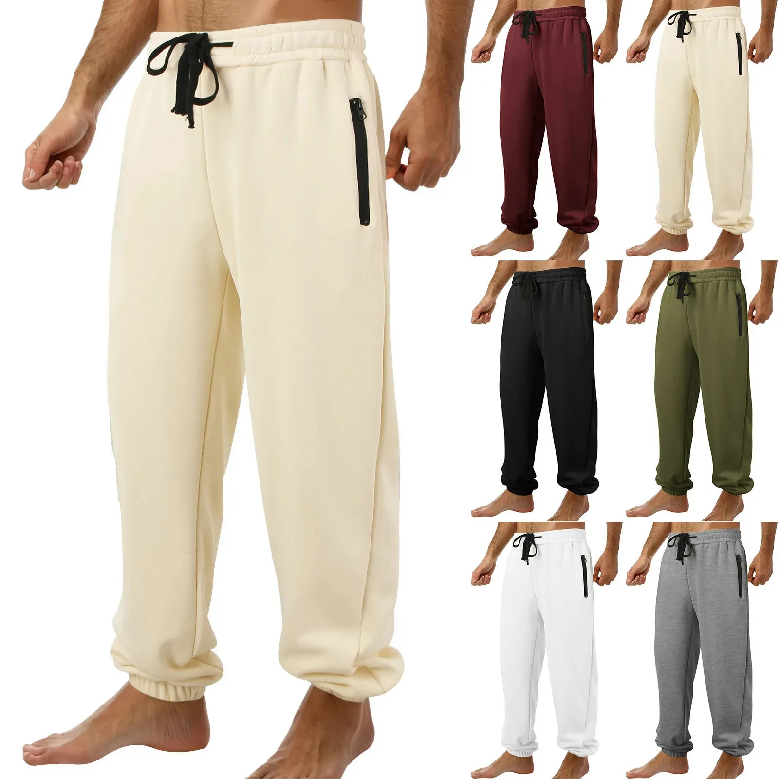 Pantalons pour hommes Hommes automne et hiver coton velours pantalons de survêtement poche à glissière chaud épais Jogging pantalon ample chaud Fitness Plus pantalons de sport 231017