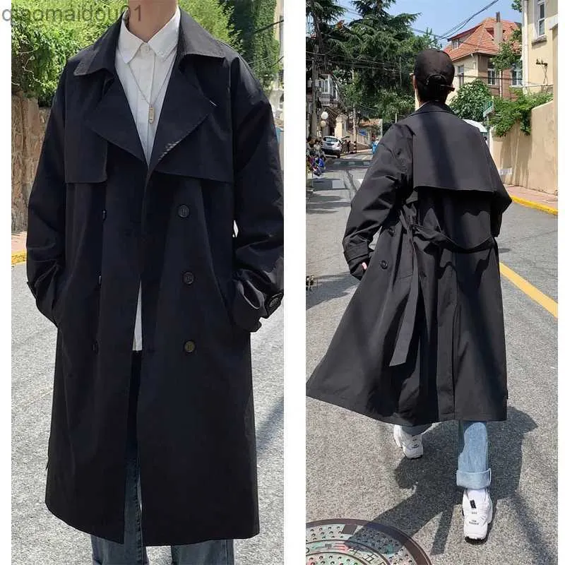 Heren Donsparka's Koreaanse stijl Lente Trenchcoat Mannelijke Streetwear Windjack Trenchcoat Heren Effen Business Casual Losse Lange OverjasL231017