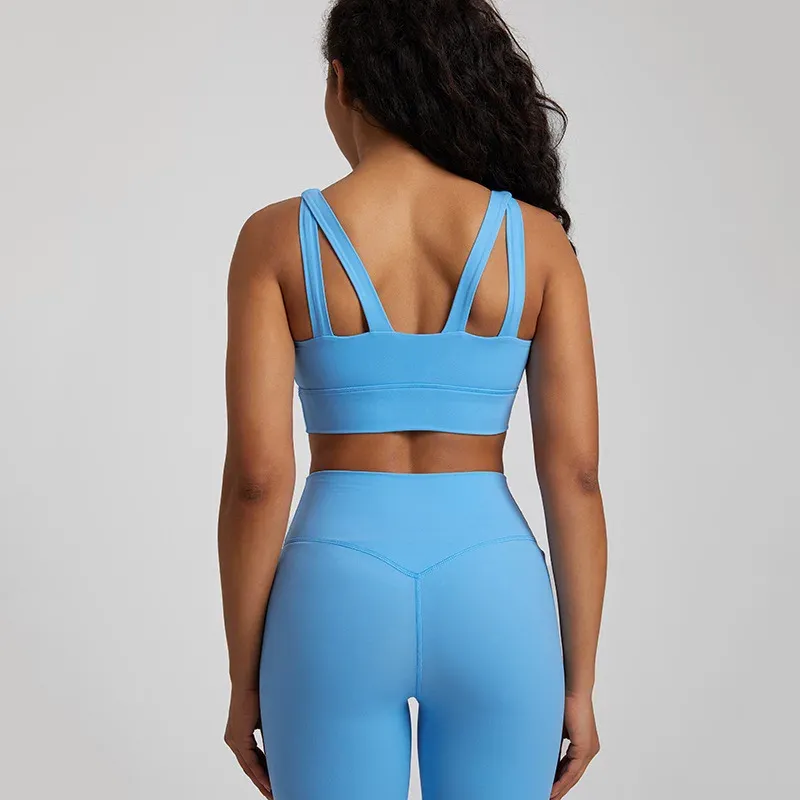 Backless Yoga Seamless Sport Set With High Collar Strap And