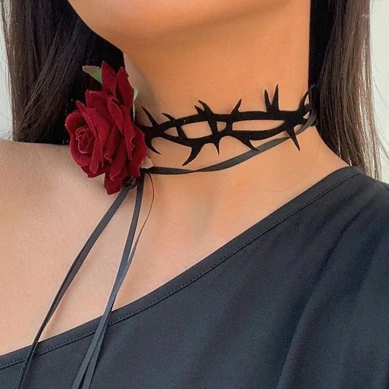 Choker Rose Flower Necklace For Women Black Rope Chain Justerbar koreansk bröllopsfest Collar Fashion Jewelry