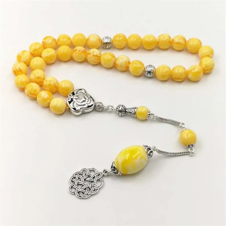 Tasbih chapelet en résine jaune bracelet pour hommes avec accessoire spécial glands 33 66 99 perles nouveau design Tesbih homme pour Ramad243E