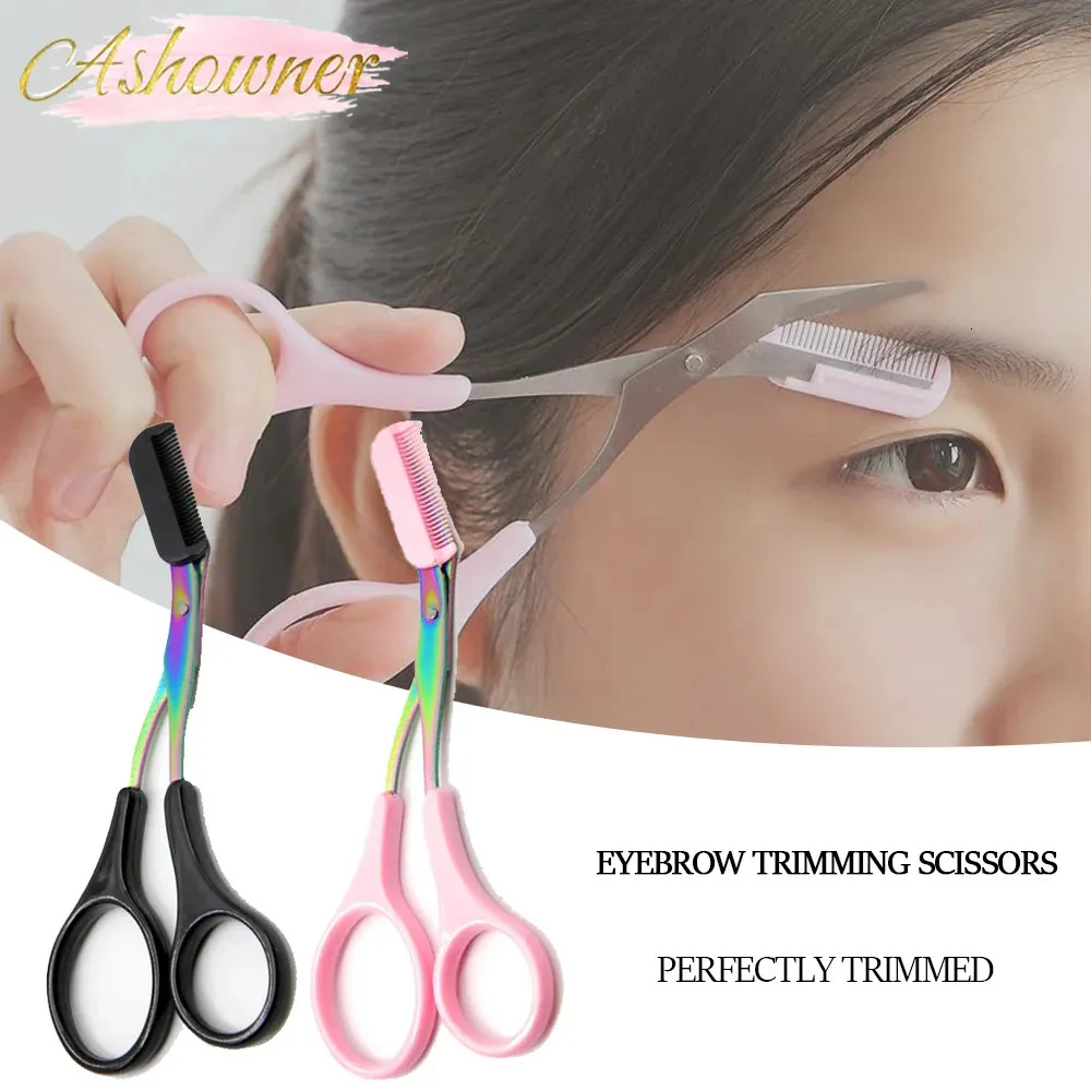 Eyebrow Trimmer Eyebrow Trimmer Scissor with Comb Eyelash Hair Removal Grooming Shaping Eyebrow Shaver Cosmetic Razor Makeup Tools 231016