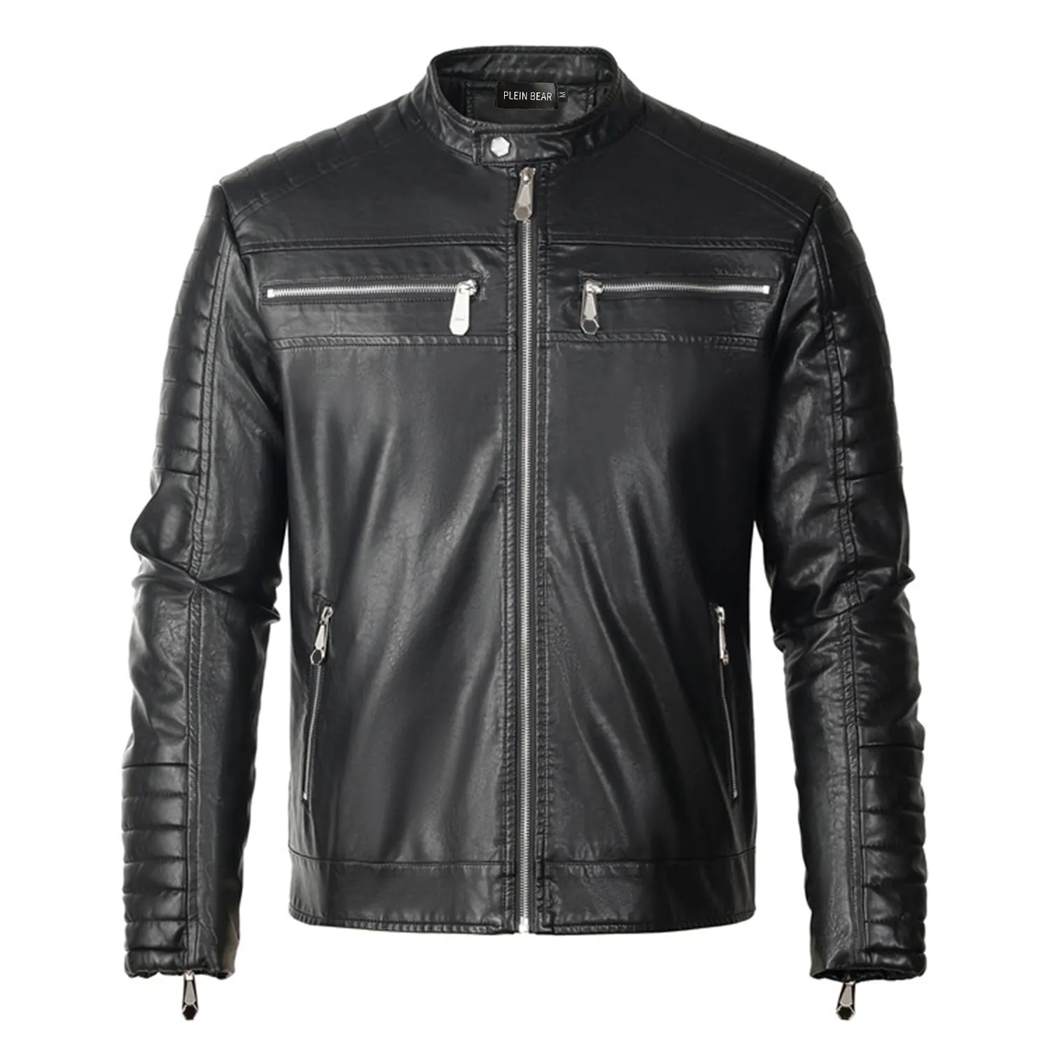 PLEIN BEAR invierno otoño hombres abrigo chaqueta delgada de cuero de imitación motocicleta PU Faur chaquetas de manga larga abrigos 841615