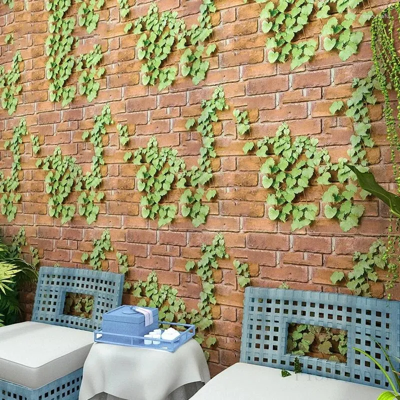 Wallpapers Groen Blad Baksteen Patroon Behang El Tea Room Schoonheidssalon Muursticker Woondecoratie Zelfklevend 3D PVC