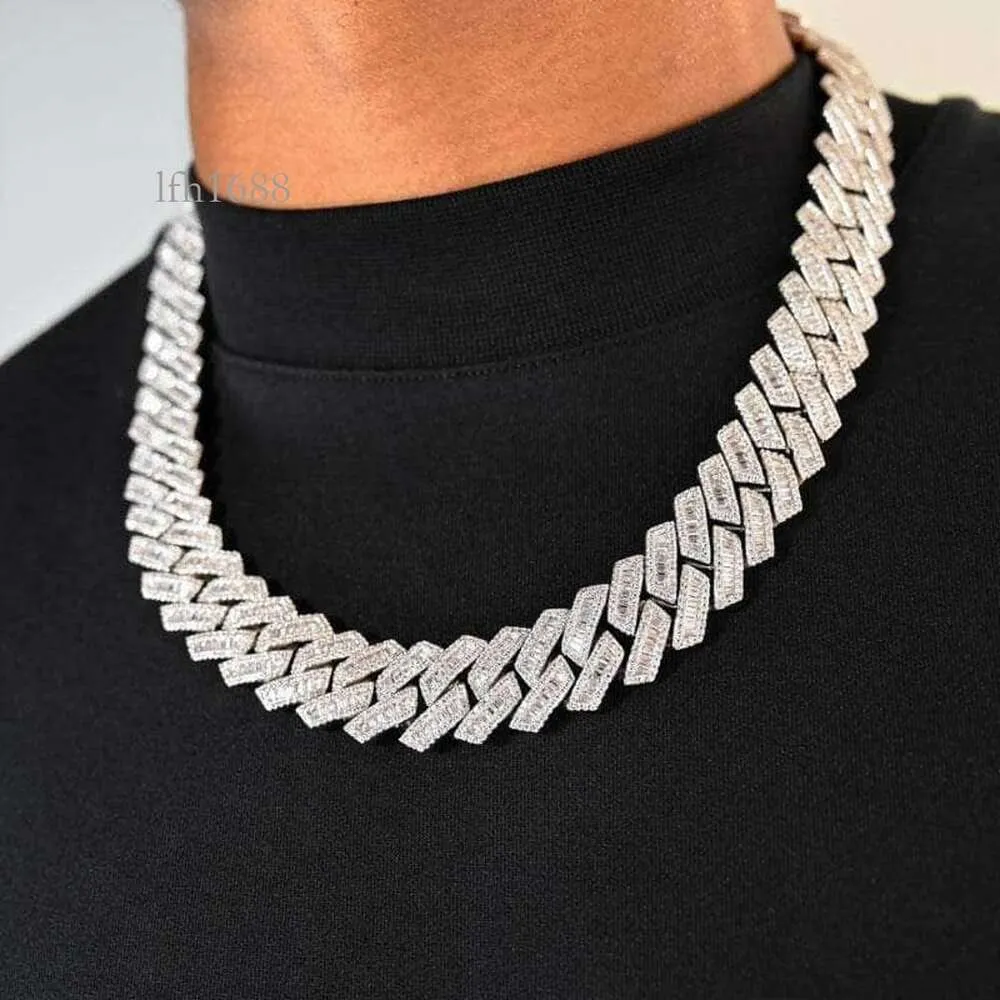 Mens Silver Hip Hop Cuban Link Necklace 19mm Ice Out VVS Diamond