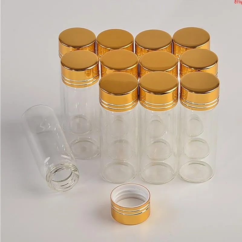 14 ml Mini-Glasflaschen, Aluminiumschraube, goldene Kappe, transparent, klare Flüssigkeit, Geschenkbehälter, Wunschflasche, Hochzeitsgläser, 100 Stück, gute Menge, Klole