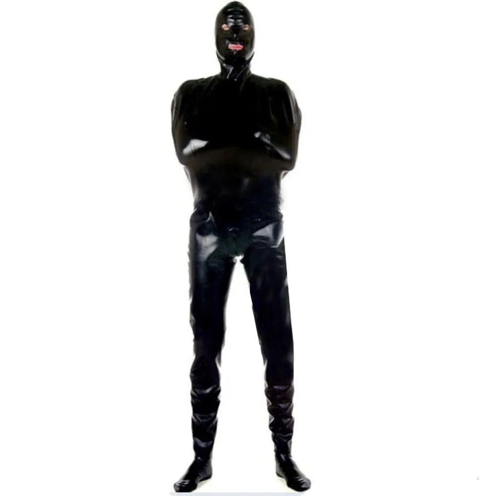 Exotische abschließbare Bondage-Overalls, PVC-Leder, ärmellos, komplettes Paket, Catsuits, Kostüm, Fetisch-Dessous, Einteiler, 7XL, Anime-Kostüme