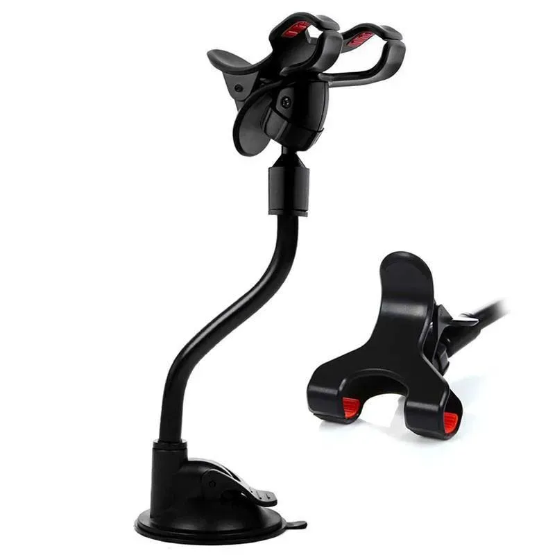 Car Mount Long Arm Universal Windshield Dashboard Mobile Phone Holder 360 Degree Rotation with Strong Suction Cup X Clamp