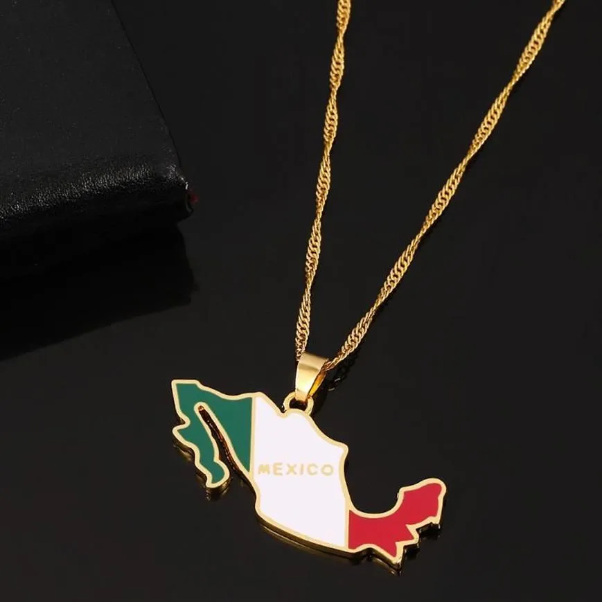 Mapa do méxico bandeira colar moda nação charme feminino camisola colar especial dia nacional memorial presente jóias pingente colares338e