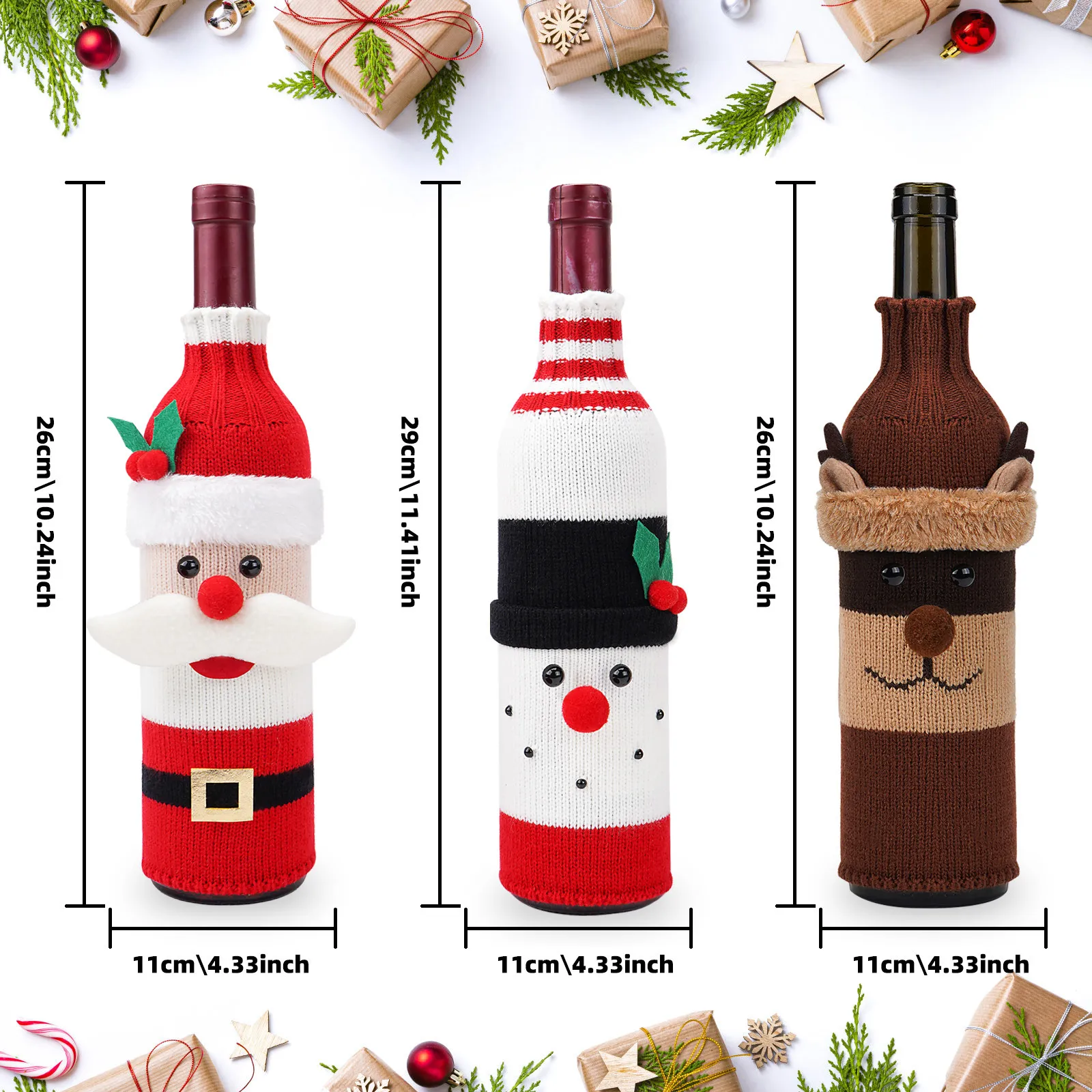 Knitted Santa Claus Snowman Deer Wine Set Cartoon Xmas Wine Bottle Cover Merry Christmas Dinner Table Decor Xmas Ornaments 2024