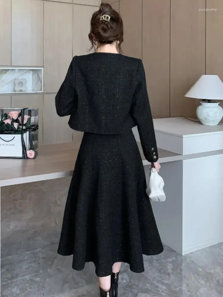 Womens Woolen Tweed Two Piece Set Winter Work Dress with Jacket and  Mid-Calf Skirt, Button Closure, O-Neck, Short Flutter Sleeves from Dhgate Work  Dresses