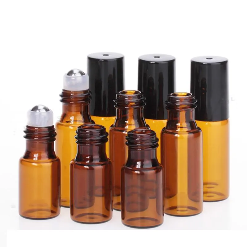 1ml 2ml 3ml 5ml Amber Roller Şişeler Mini Rulo Esansiyel Yağlar İçin Cam Şişe Üzerinde Doldurulabilir Parfüm Şişesi Satılık ZZ