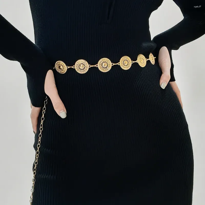 Cinturones Geométricos Ahuecados Vestido Decorativo De Plata Bohemia Cinturón De Mujer Pretina De Metal Simple Cadena De Concho