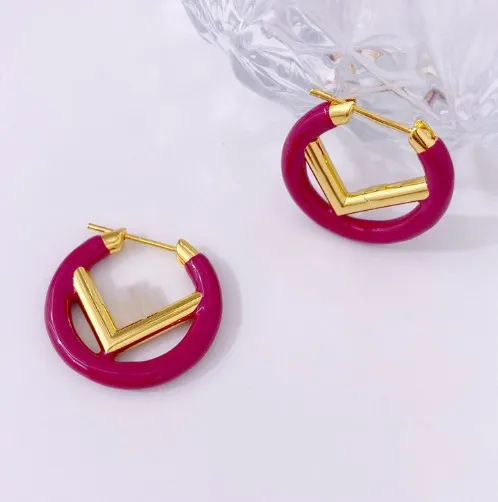 Retro Hong Kong Style Colored Enamel Glaze Letters round Ring Earrings Ornament