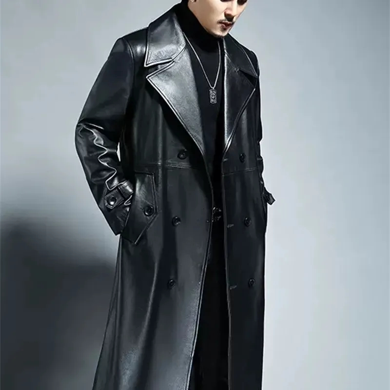 Hersteller Wasserdichte Trenchcoat Schwarzes PU Leder Langer