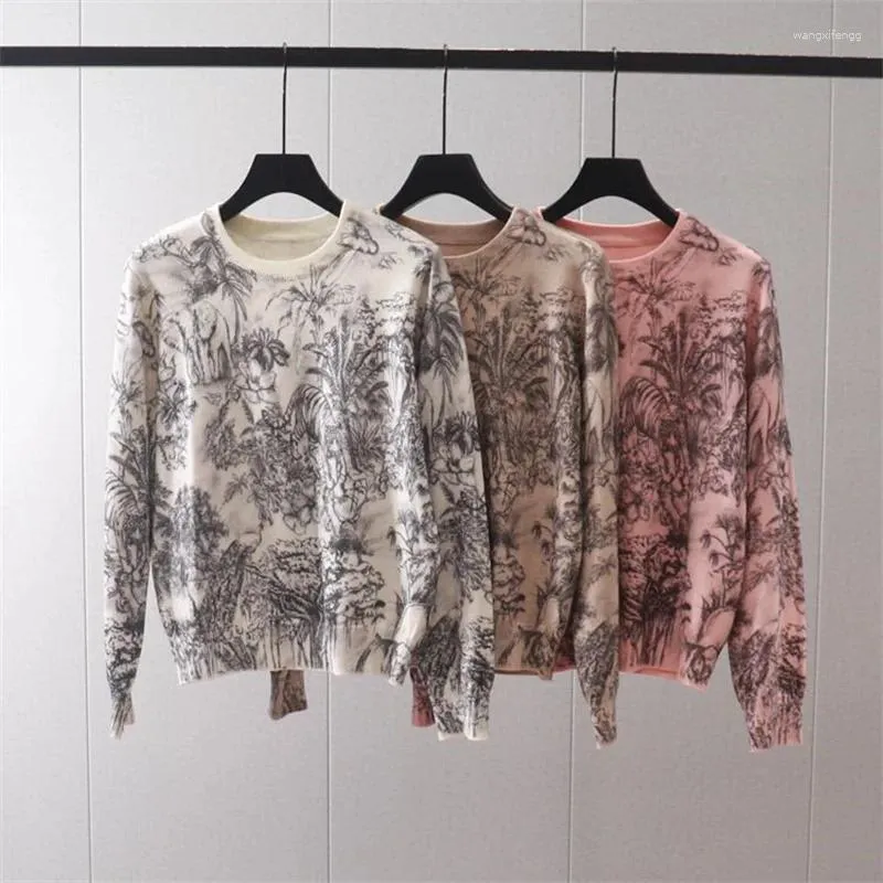 Women's Sweaters Forest Tiger Runway Jacquard Wool Women Sweater Cashmere Knit Pullover Long Sleeve Knitwears Spring Autumn Jumper H293