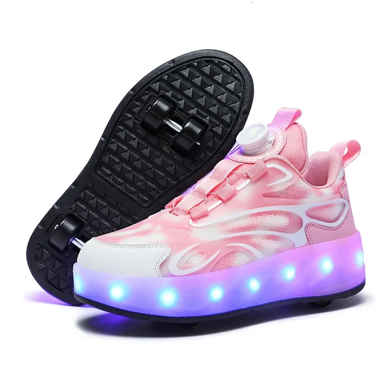 Patines en línea Patines intermitentes Niños Niñas Zapato Ruedas luminosas Zapatillas de deporte Cuatro niños Luz LED Deporte USB Monopatín 231016