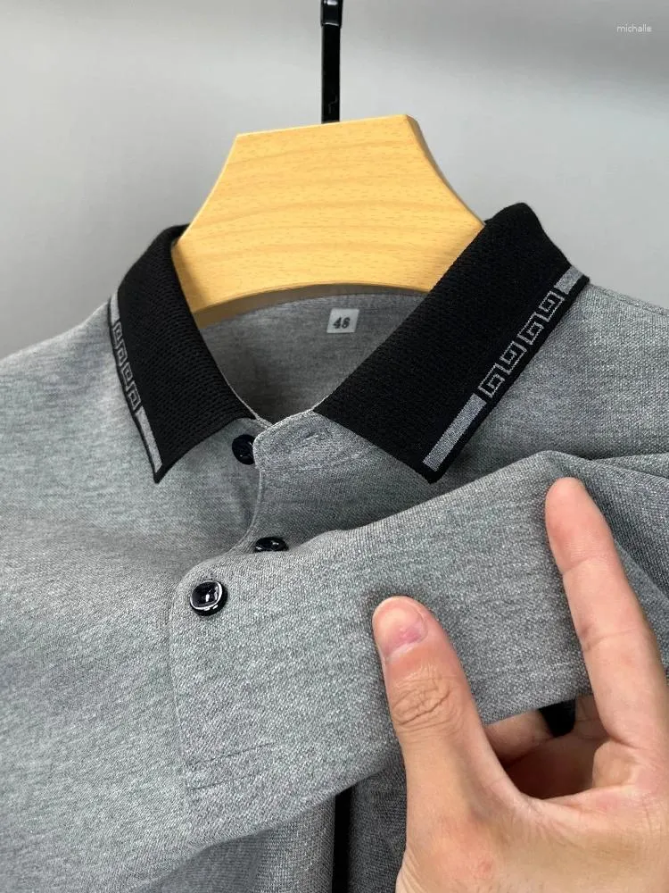 Luxury Mens Cotton Crewneck Polos Designer Lapel, Long Sleeve, Solid