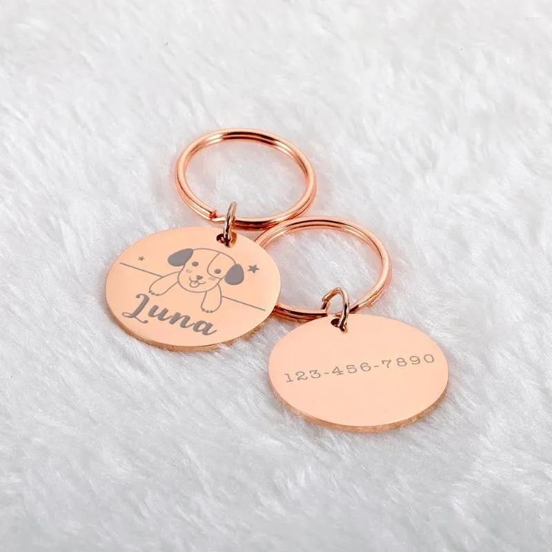 Dog Tag Gepersonaliseerde ID Anti-verloren Spiegel Huisdiernaam Glanzend staal Gratis gravure voor puppykraag Naambord Hanger Huisdieren