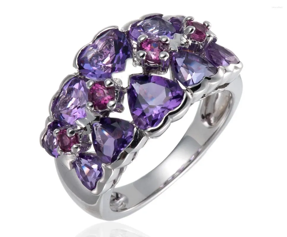 Klusterringar Amethyst och Rhodolite Rhodium över Sterling Silver Ring. Älskar fina bröllopband för par smycken kvinnor