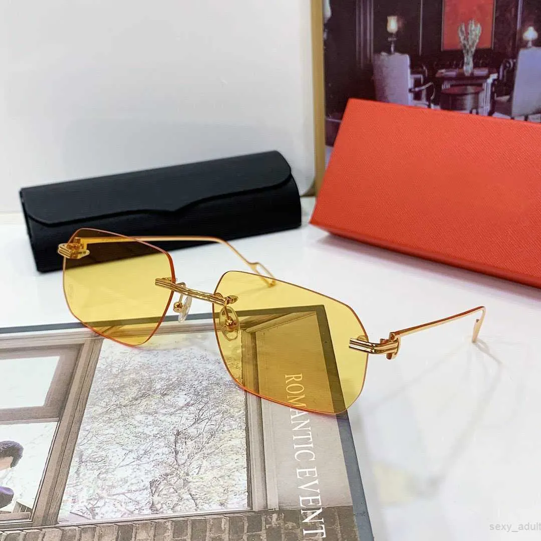 Modische Metallrahmen, UV400-Schutz, goldfarbene polychromatische Gläser, Sonnenbrillen für Männer und Frauen, Schild, Retro-Design, Brillengestelle, randlose Designer-Sonnenbrille