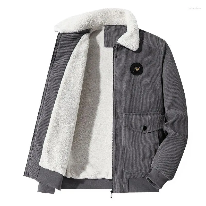 Mäns jackor Autumn Winter Corduroy Fleece Down Casual Tjocker Warm Parkas Coats Solid Fashion Outdoor Wear Jacket för hane