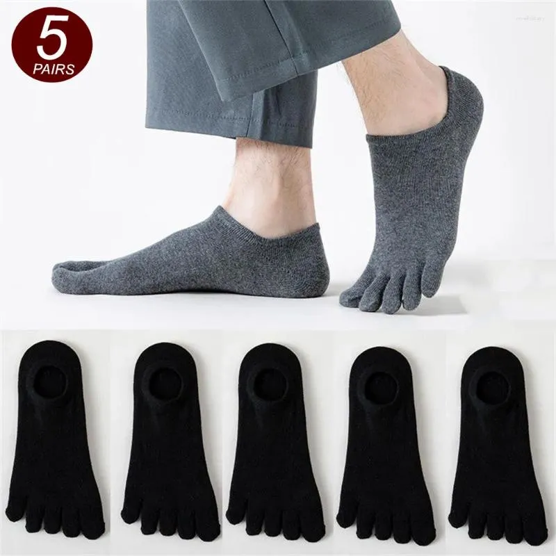 Men's Socks 5 Pairs Five Fingers Men White Breathable Short Ankle Toe Sports Running Solid Color Black Gray Male Sox