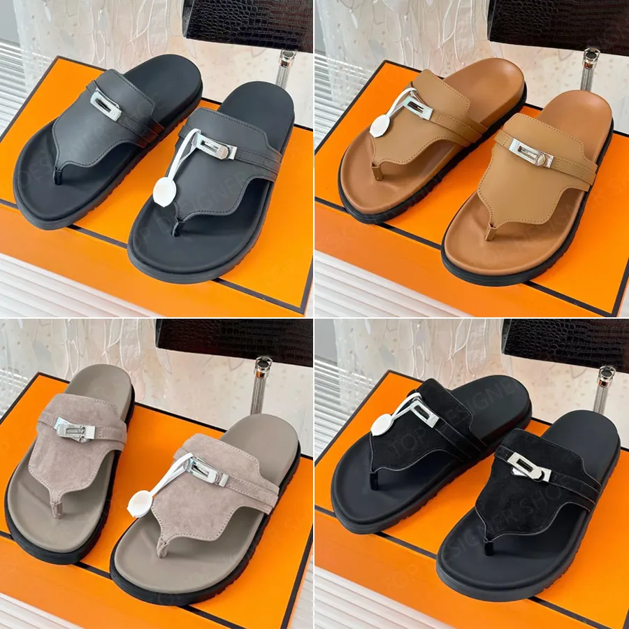 Najwyższej jakości moda klasyczne zamszowe skórzane klapki dla mężczyzn kobiety płaskie zjeżdżalni kapcie luksusowy mężczyzna Flats Sandal Designer Buty plażowe plażowe buty na zewnątrz