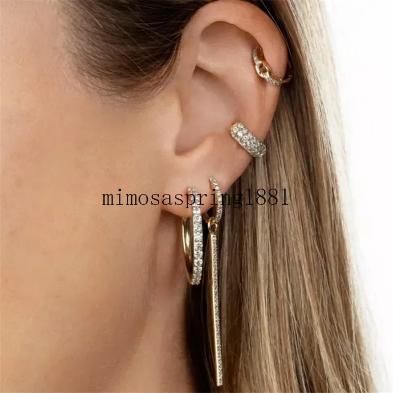 18K Gold 4pcs/Set Circle Hoop Küpe Küpe Tasarımcısı Kadın Beyaz AAA Kübik Zirkonya Bakır Pırlanta Kadınlar Uzun Küpe Lüks Moda Takı Sevgililer Günü Hediyesi