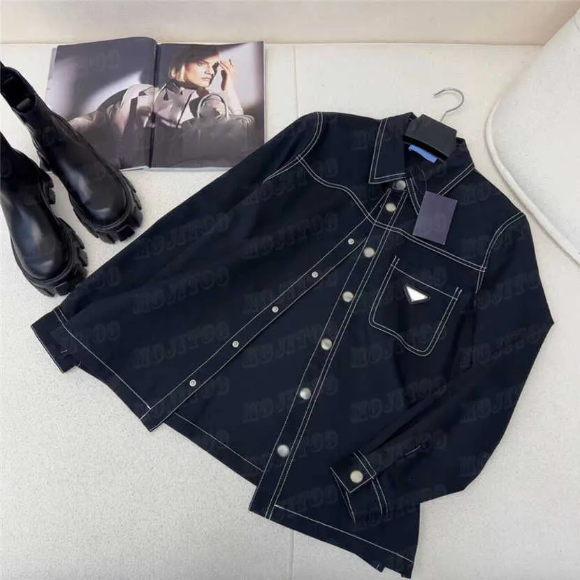Metal Badge Women Denim Shirt Jacket Fashion Brand Design Lady Coats