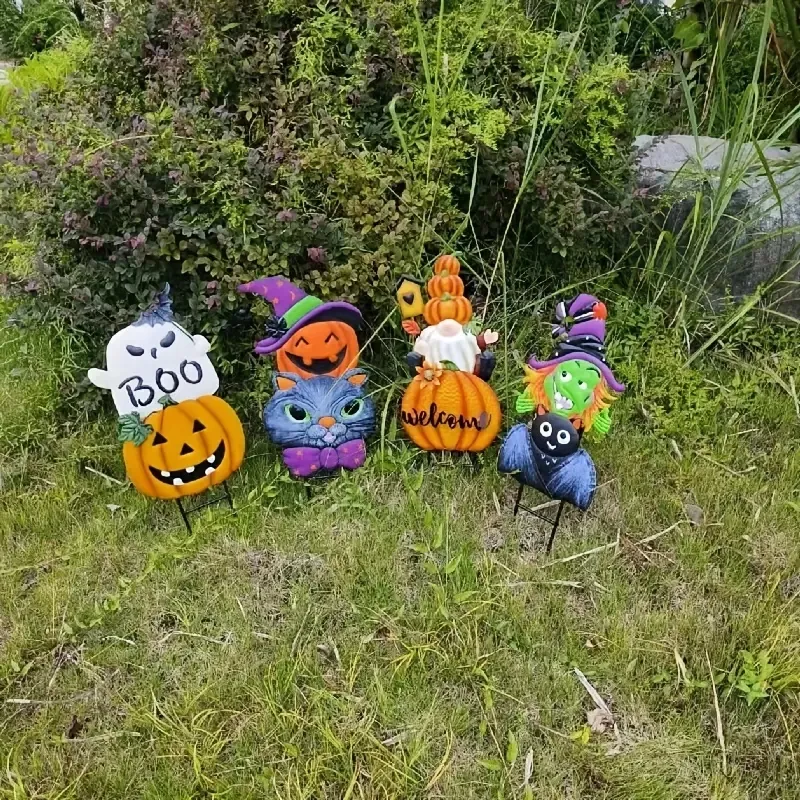 Statue de jardin en plein air pour Halloween, activités de plein air, artisanat décoratif en métal, citrouille, fantôme, sorcière, Gnome, ornements en fer forgé, fête d'Halloween