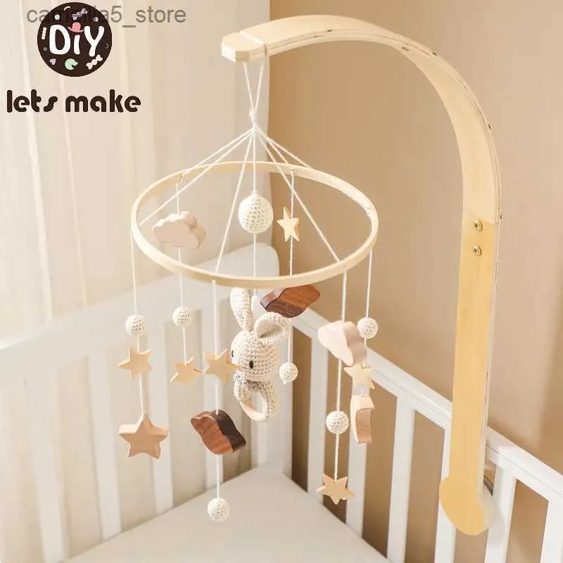 Mobiler# Baby Wood Bed Bell Cartoon Rabbit Mobile Hanging Rattles Toy Hanger Crib Mobil Bell Well Wood Toy Holder ARM BRACKET KID GENTER Q231017