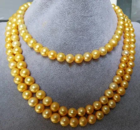 Hänghalsband 89 mm runda naturliga South Sea Gold Pearl Necklace 60 "14 K 231017