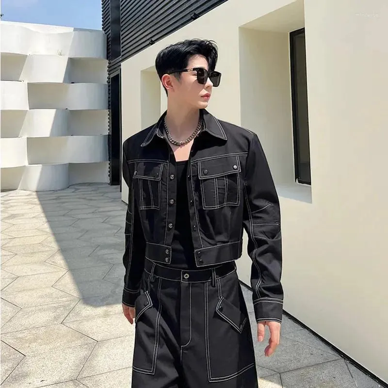 Mens Tracksuit Set: Autumn Black Korean Style Suit - Open Front