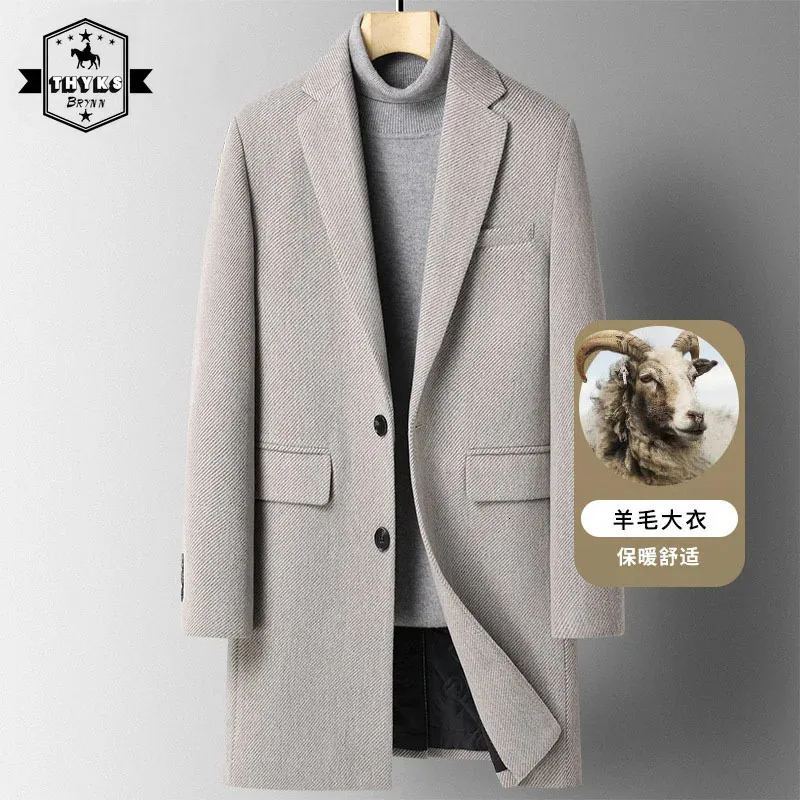 Herr ull blandar mitt långa peacoat män Autumn Winter Trench Coat Woolen Korean Slim Fit Thicken Overcoat Manlig affärsjacka 231017
