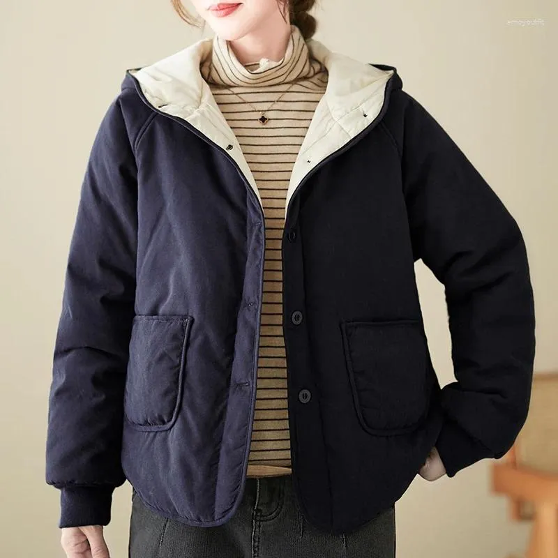 Trench da donna 2023 Arrivo Imbottito con cappuccio in cotone Addensare Autunno Inverno Outwear Giù Moda Donna Primavera Casual Jakcets Parker