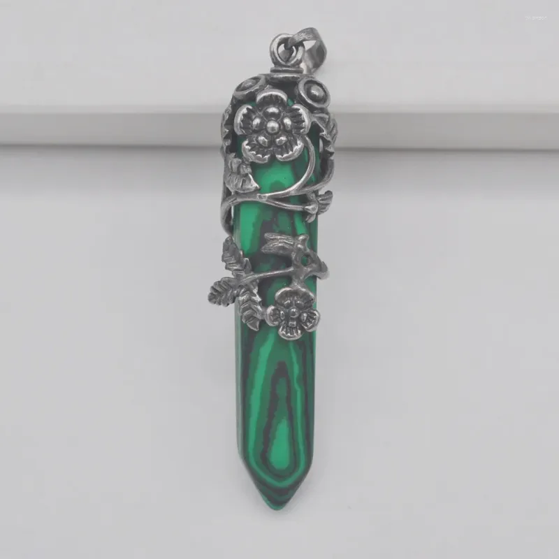 Ожерелья с подвеской Зеленый малахитовый камень Драгоценный камень Столб Цветочные растения Ювелирные изделия S239