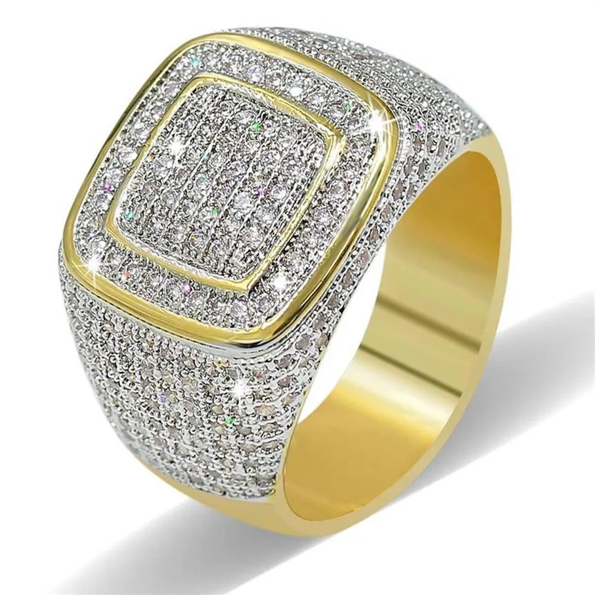 2020 Hiphop CZ -ringar för mäns fulla diamant fyrkantiga hiphop -guldpläterade smycken 246i