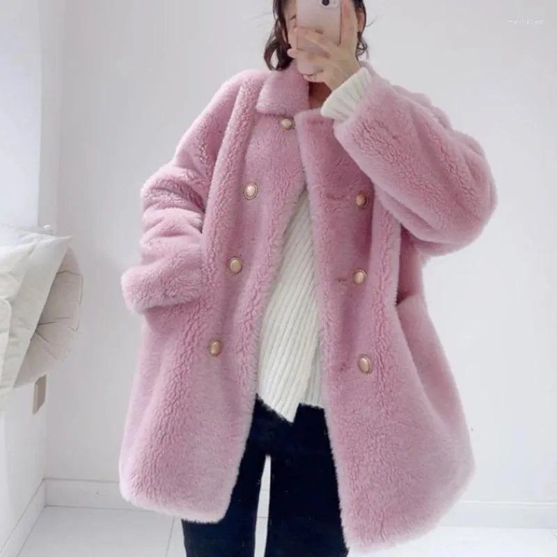 Futro damskie 2023 Zimowe kobiety naśladowanie płaszcza w wersji o długości długości podwójnej marki luźne ciepłe parkas mody swobodny odejście