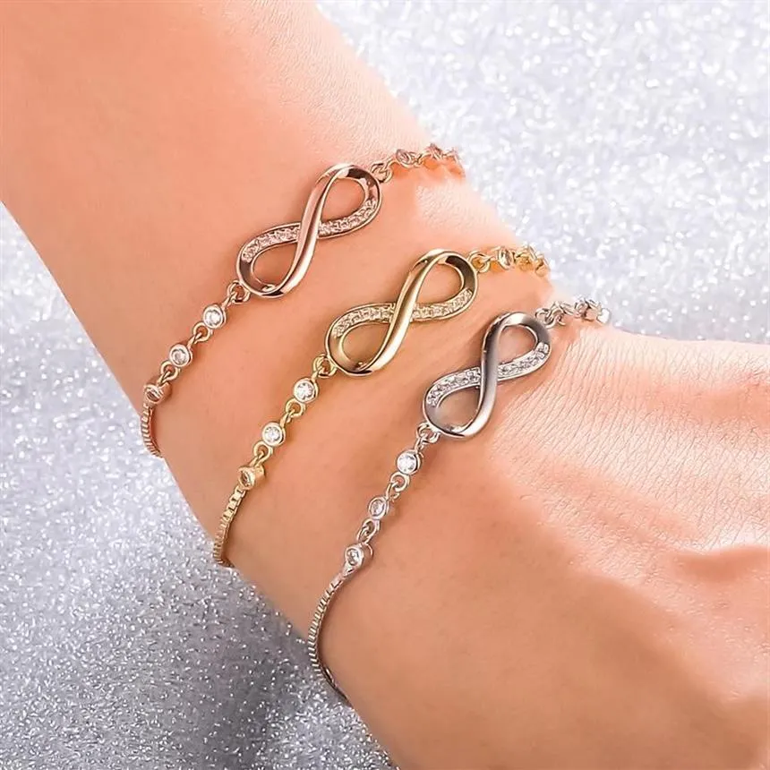 Stainless Steel Infinity Bracelets Crystal Simple Heartbeat Rose Friendship Adjustable For Women Wedding Jewelry Gifts Charm316C