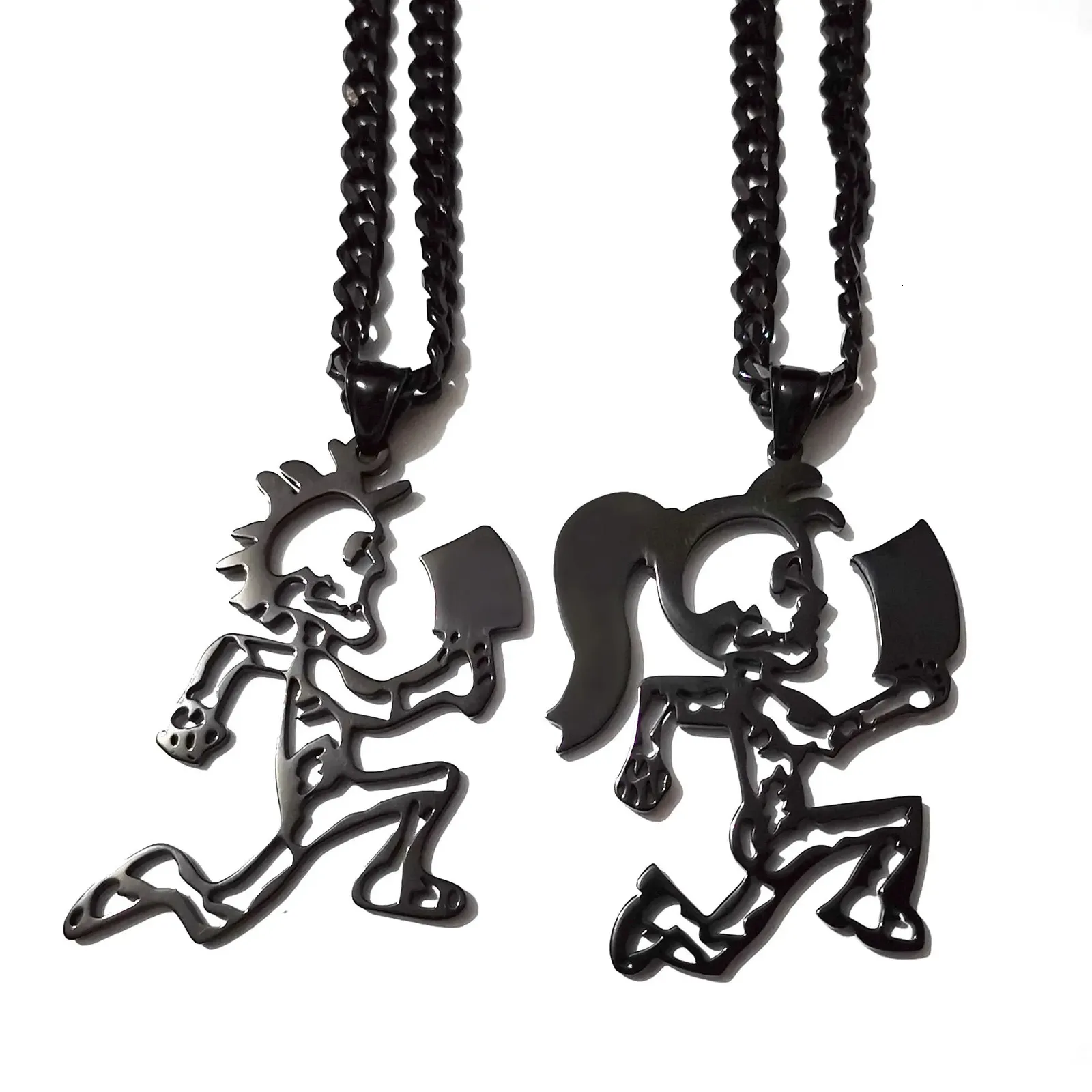 Chokers Stainless Steel Hatchetman Black juggalette Skeleton 2" S.Steel Charm Insane Clown Posse Twiztid Rare Black Curb Chain Necklace 231016