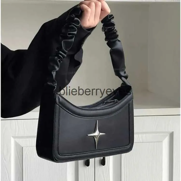 Axelväskor vintage veckade svarta kvinnors handväskor mode enkel trendig axel crossbody väska casual topphandtag bagsblieberryyes