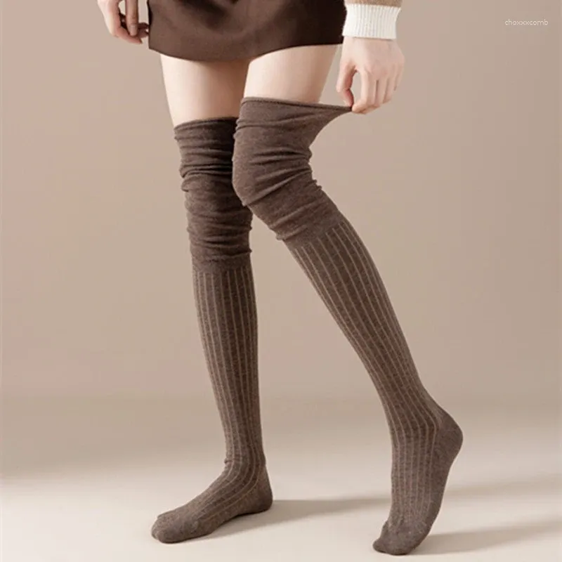 Women Socks Solid Color Thigh High Stockings Knitted Over Knee Long For Girls Autumn Winter Warm