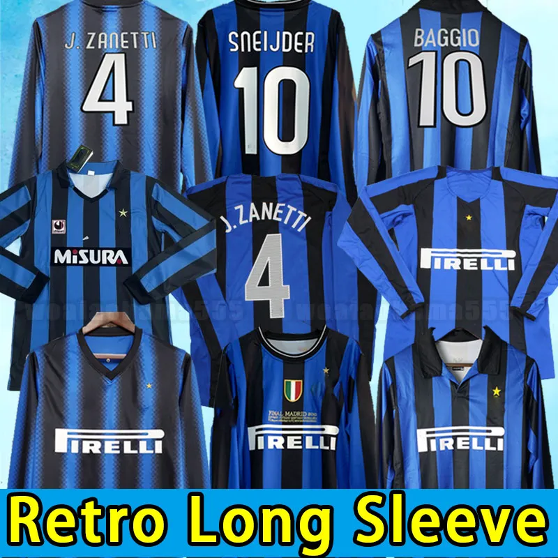 2009 Retro Soccer Trikots Milito Sneijder Zanetti Milan Eto'o Football Djorkaeff Baggio Milan Inter Batistuta Long Sleeve 09 10 11 98 99 2010 2011 1998 1999 1990