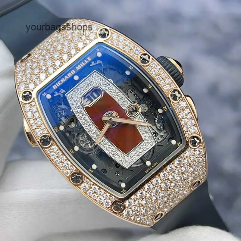 MENS WATCH Swiss Wrist Watch RM Wristwatch RM037 Snowflake Diamond Red Lip Original 18K Rose Gold Womenss Date Display 37tv