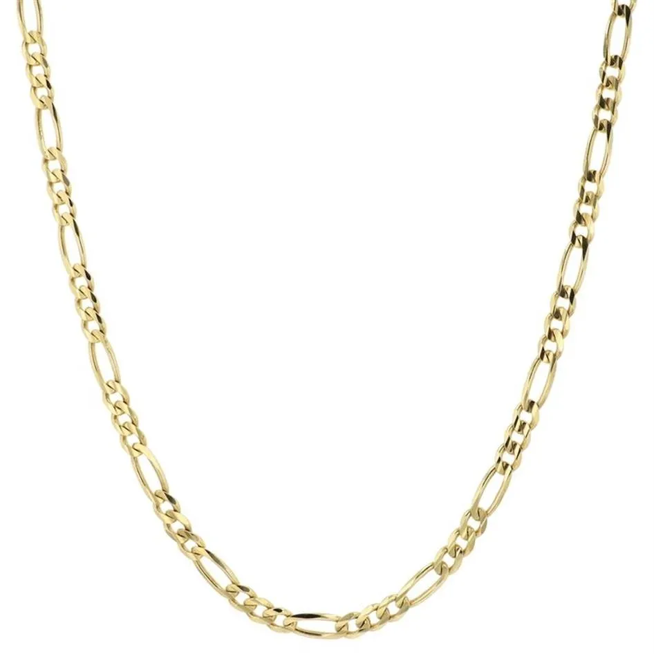 Colar de elos de corrente Figaro feminino fino de 2 mm em ouro amarelo 14K sólido 18 287H