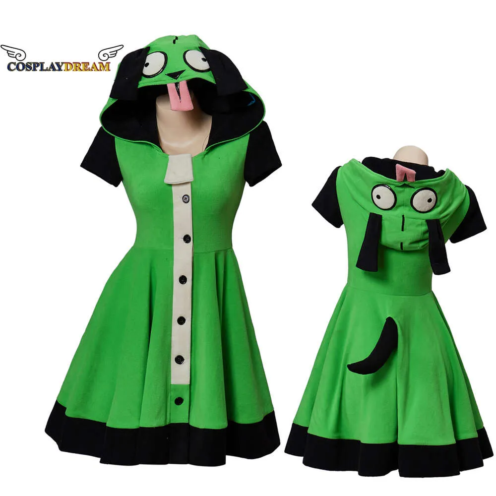 Invasor zim cosplay traje menina inspirado kigurumi vestido invasor zim hoodie traje alienígena cosplay terno de halloween para meninas