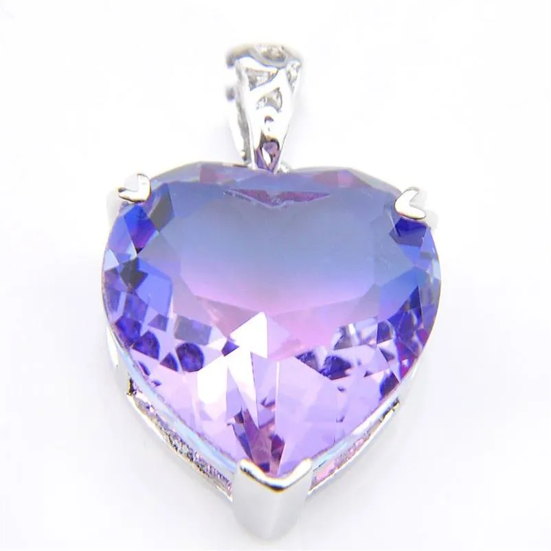 10Pcs Luckyshine Brand New Classic Heart Love Fashion Crystal Pendants Necklace 925 Silver Bi colored Tourmaline Zircon Pendants J230i