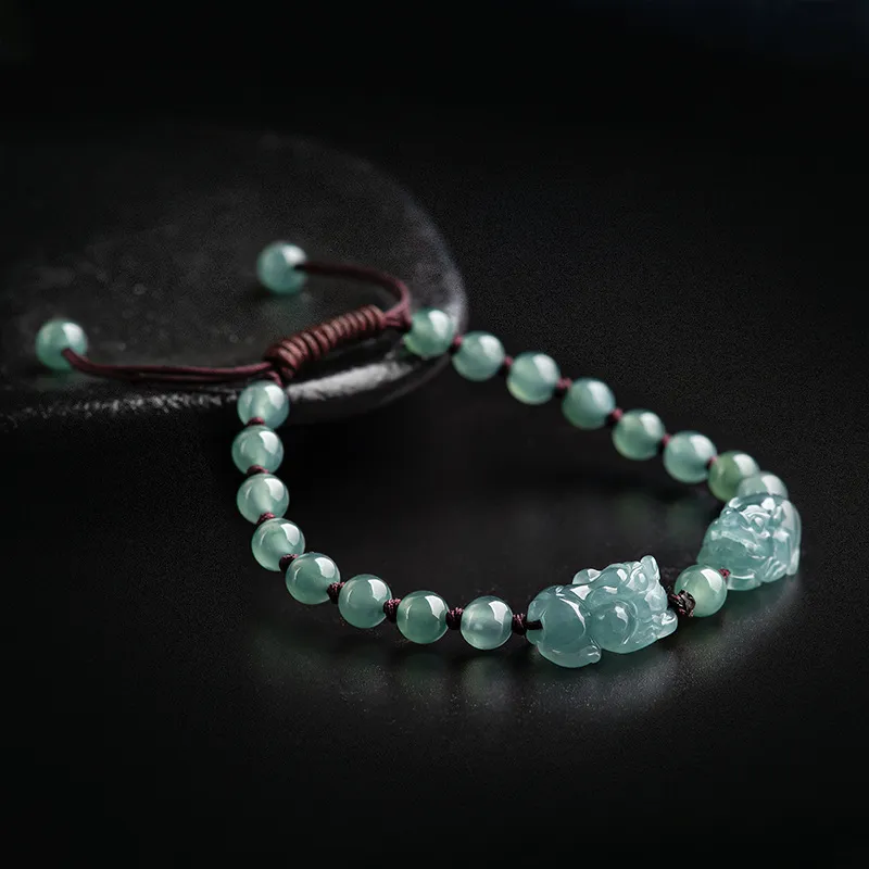 Pulseira de jade natural de grau, semente de gelo, água azul, pulseira pixiu, mão, fortuna, joia feminina de jade