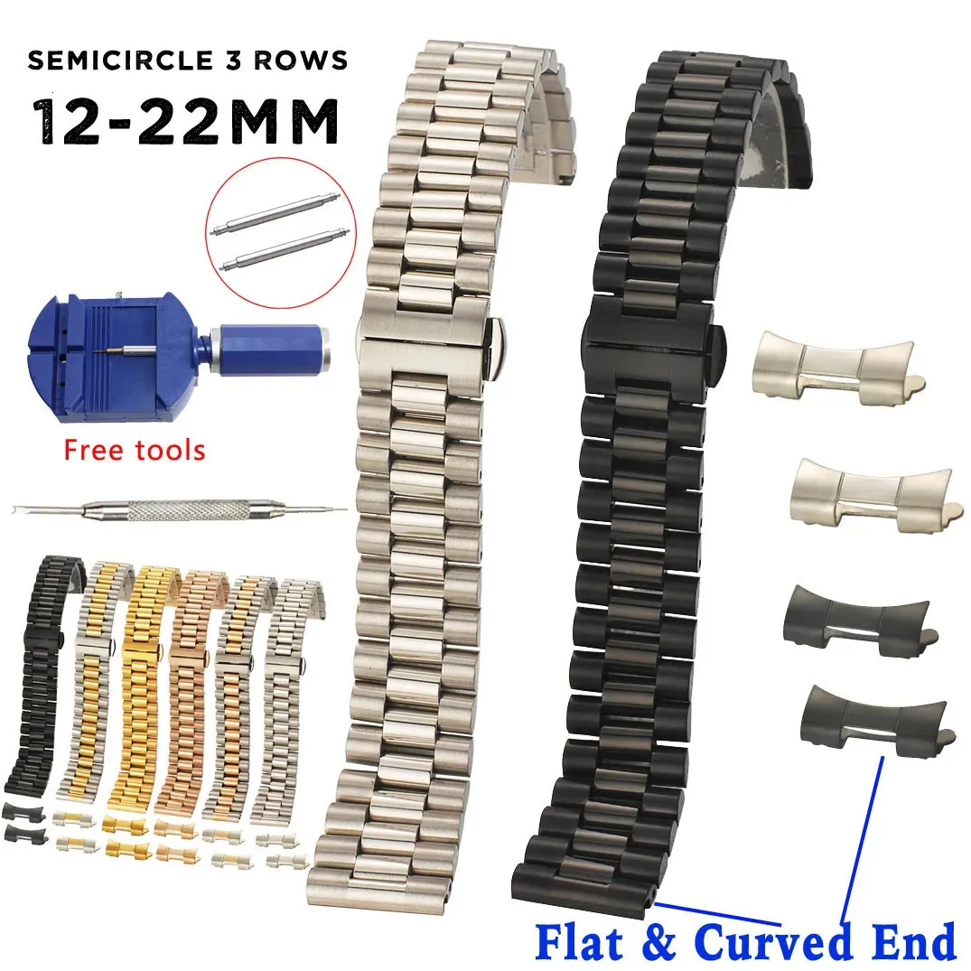 Horlogebanden massief roestvrijstalen horlogeband 12 mm 13 14 16 17 18 mm 19 20 mm 21 22 mm Vervanging horlogeband 3 rijen polsband armband met gereedschap 231016